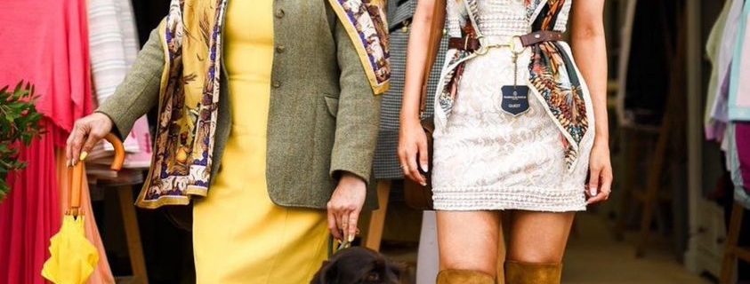 Best dressed ladies at Game Fair 2022. Wearing Clare Haggas scarves.