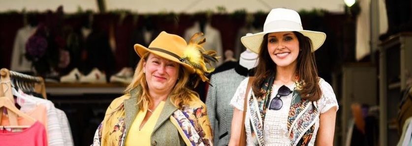 Best dressed ladies at Game Fair 2022. Wearing Clare Haggas scarves.