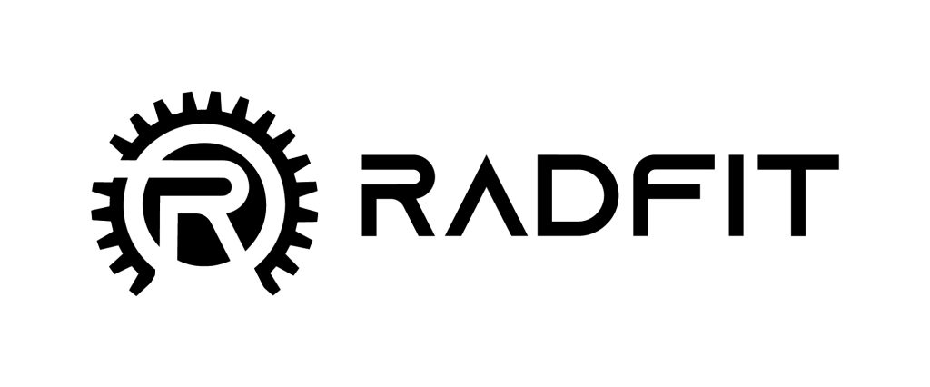 RadFit logo displaying mechanical elements in black and white. Creating a brand identity with Stockley and Turner's creative experts.
