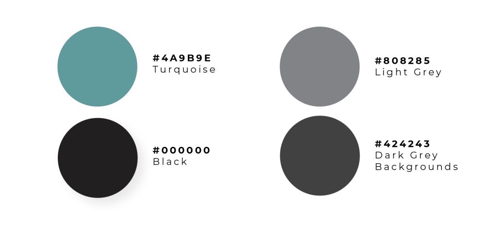 he RadFit brand colour palette featuring dark gunmetal grey and turquoise. Creating a brand identity with Stockley and Turner's creative experts.